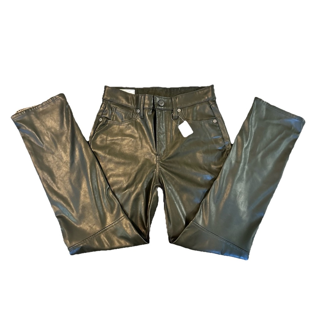 Gap NWT Vegan Leather Drk Green Womens Slim High‎ Rise Pants Size 27R  *74